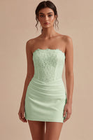 Load image into Gallery viewer, White Strapless Ruched Tight Short Corset Lace Graduation Dress