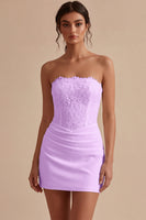 Load image into Gallery viewer, White Strapless Ruched Tight Short Corset Lace Graduation Dress