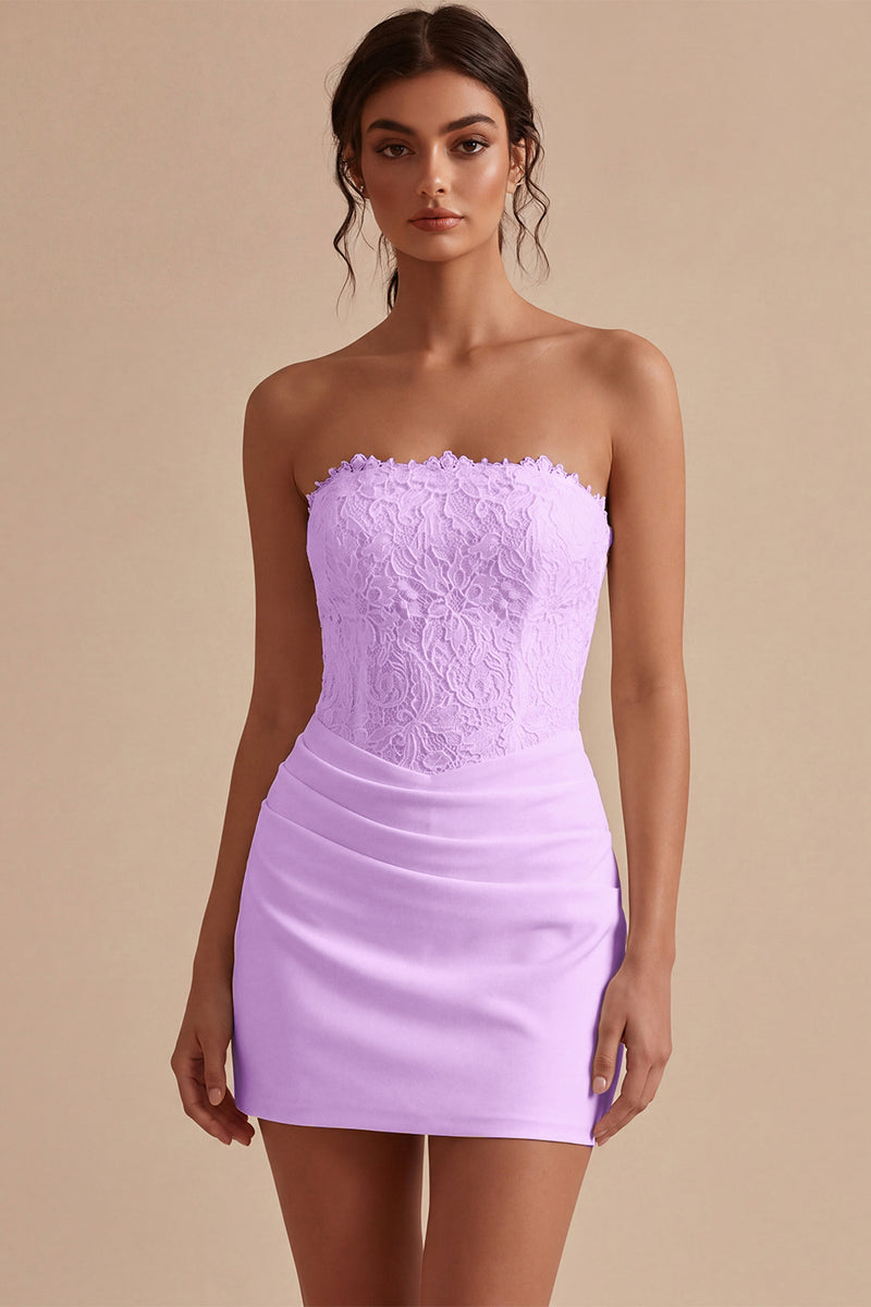 Load image into Gallery viewer, White Strapless Ruched Tight Short Corset Lace Graduation Dress