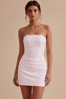 Load image into Gallery viewer, White Strapless Ruched Tight Short Corset Lace Graduation Dress