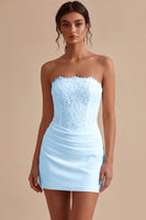 Load image into Gallery viewer, White Strapless Ruched Tight Short Corset Lace Graduation Dress