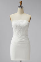 Load image into Gallery viewer, White Strapless Ruched Tight Short Corset Lace Graduation Dress