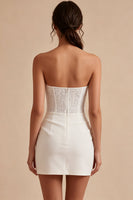 Load image into Gallery viewer, White Strapless Ruched Tight Short Corset Lace Graduation Dress