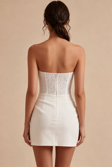 White Strapless Ruched Tight Short Corset Lace Graduation Dress