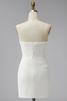 Load image into Gallery viewer, White Strapless Ruched Tight Short Corset Lace Graduation Dress