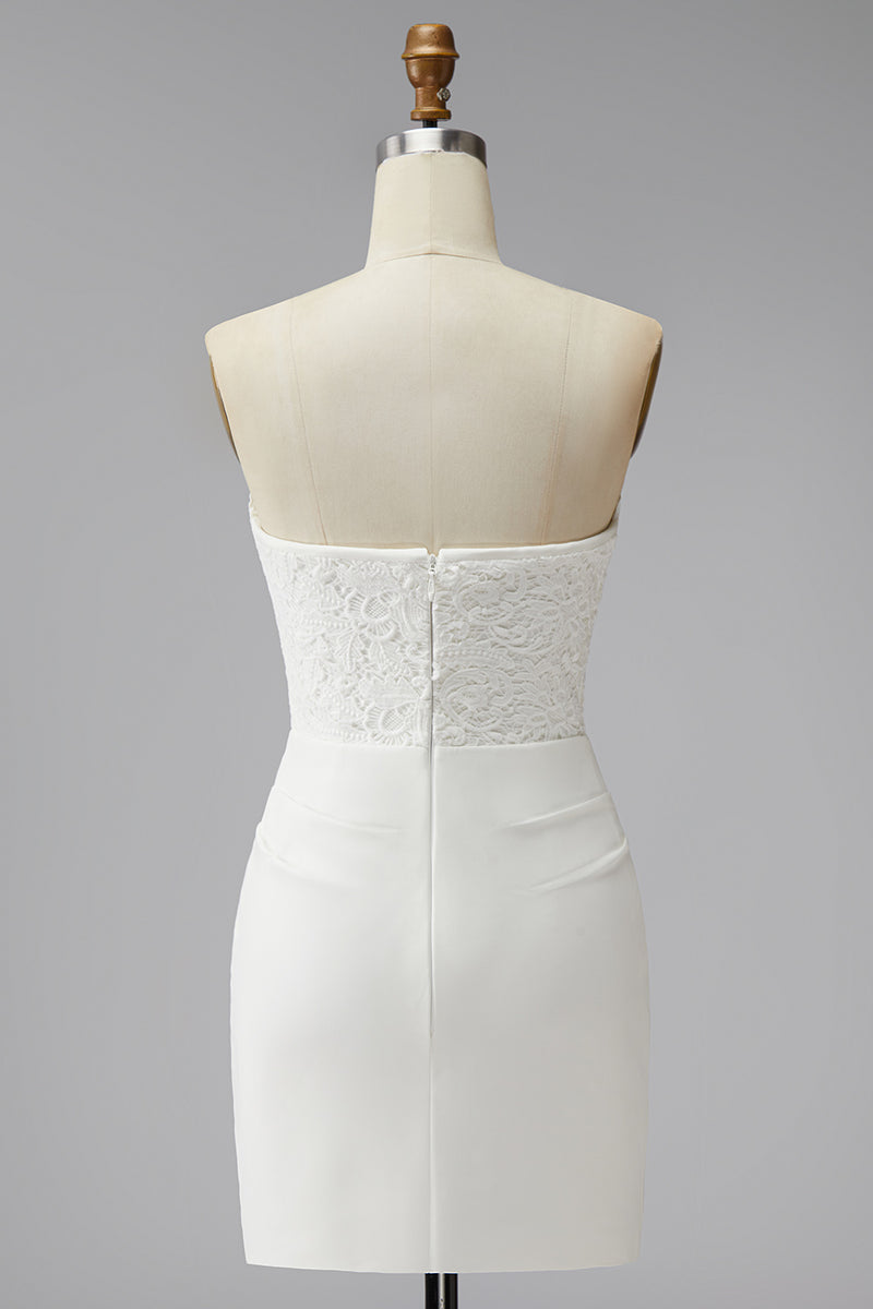 Load image into Gallery viewer, White Strapless Ruched Tight Short Corset Lace Graduation Dress