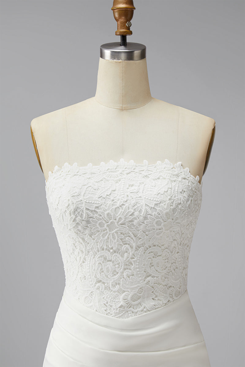 Load image into Gallery viewer, White Strapless Ruched Tight Short Corset Lace Graduation Dress