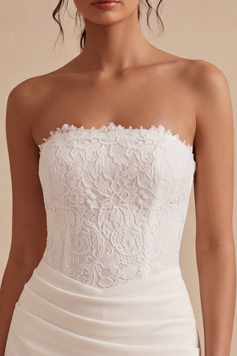 Load image into Gallery viewer, White Strapless Ruched Tight Short Corset Lace Graduation Dress