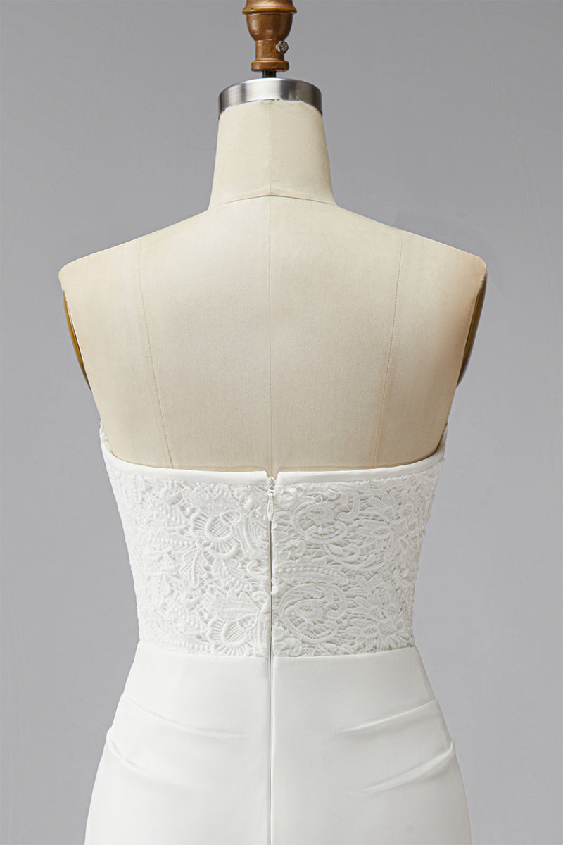 Load image into Gallery viewer, White Strapless Ruched Tight Short Corset Lace Graduation Dress