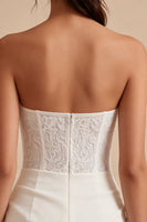 Load image into Gallery viewer, White Strapless Ruched Tight Short Corset Lace Graduation Dress