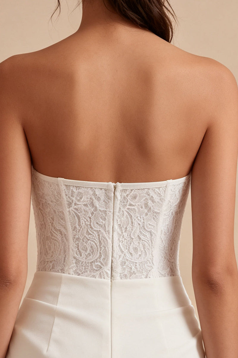Load image into Gallery viewer, White Strapless Ruched Tight Short Corset Lace Graduation Dress