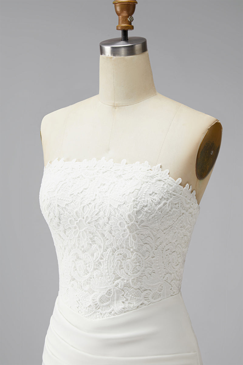 Load image into Gallery viewer, White Strapless Ruched Tight Short Corset Lace Graduation Dress