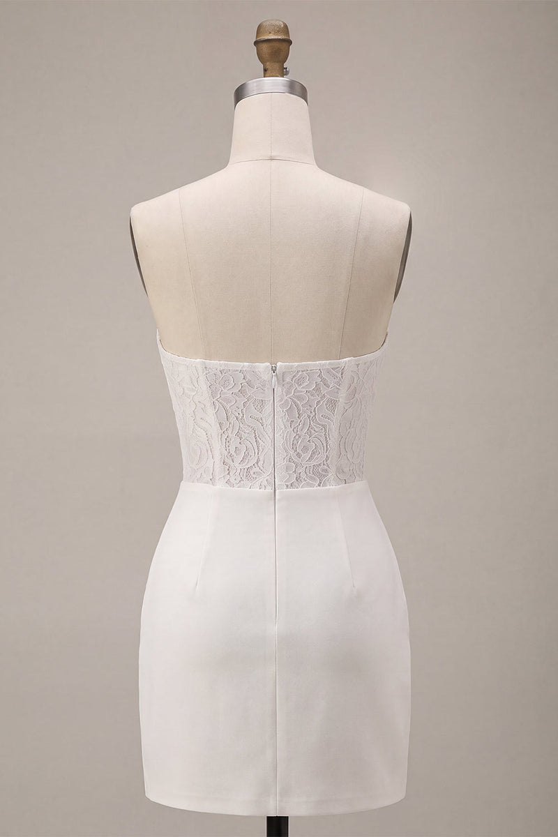 Load image into Gallery viewer, White Strapless Ruched Tight Short Corset Lace Graduation Dress