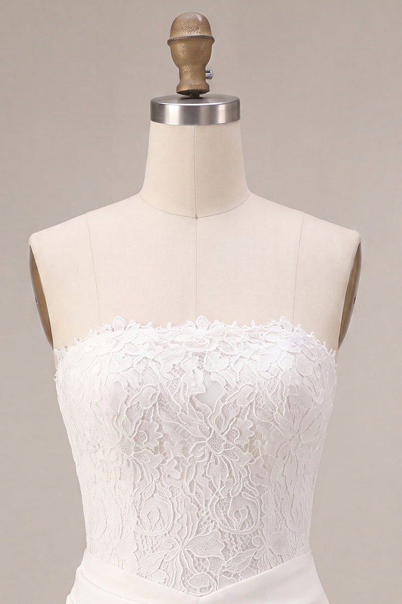 Load image into Gallery viewer, White Strapless Ruched Tight Short Corset Lace Graduation Dress