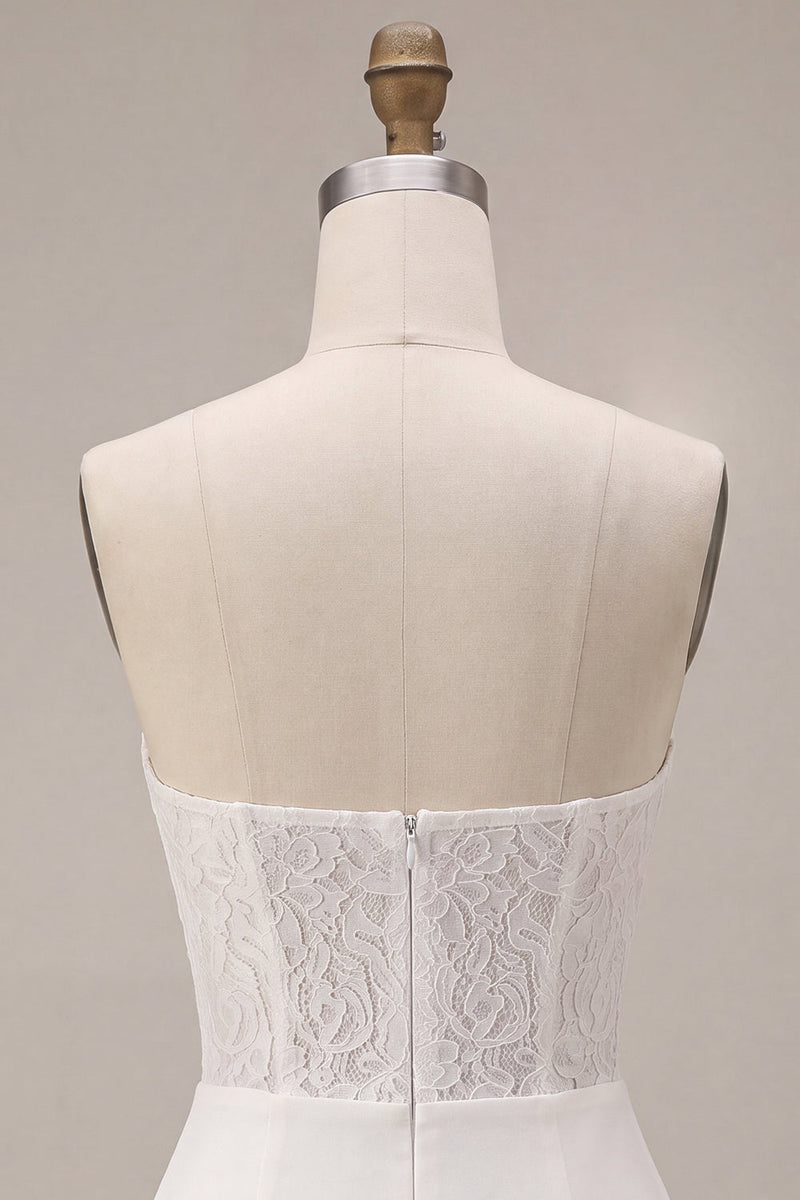 Load image into Gallery viewer, White Strapless Ruched Tight Short Corset Lace Graduation Dress