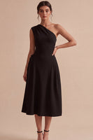 Load image into Gallery viewer, White One Shoulder A-Line Midi Engagement Dress with Bow