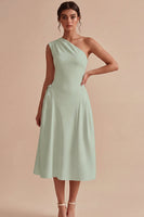 Load image into Gallery viewer, White One Shoulder A-Line Midi Engagement Dress with Bow