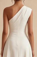 Load image into Gallery viewer, White One Shoulder A-Line Midi Engagement Dress with Bow