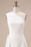 Load image into Gallery viewer, White One Shoulder A-Line Midi Engagement Dress with Bow