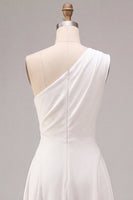 Load image into Gallery viewer, White One Shoulder A-Line Midi Engagement Dress with Bow