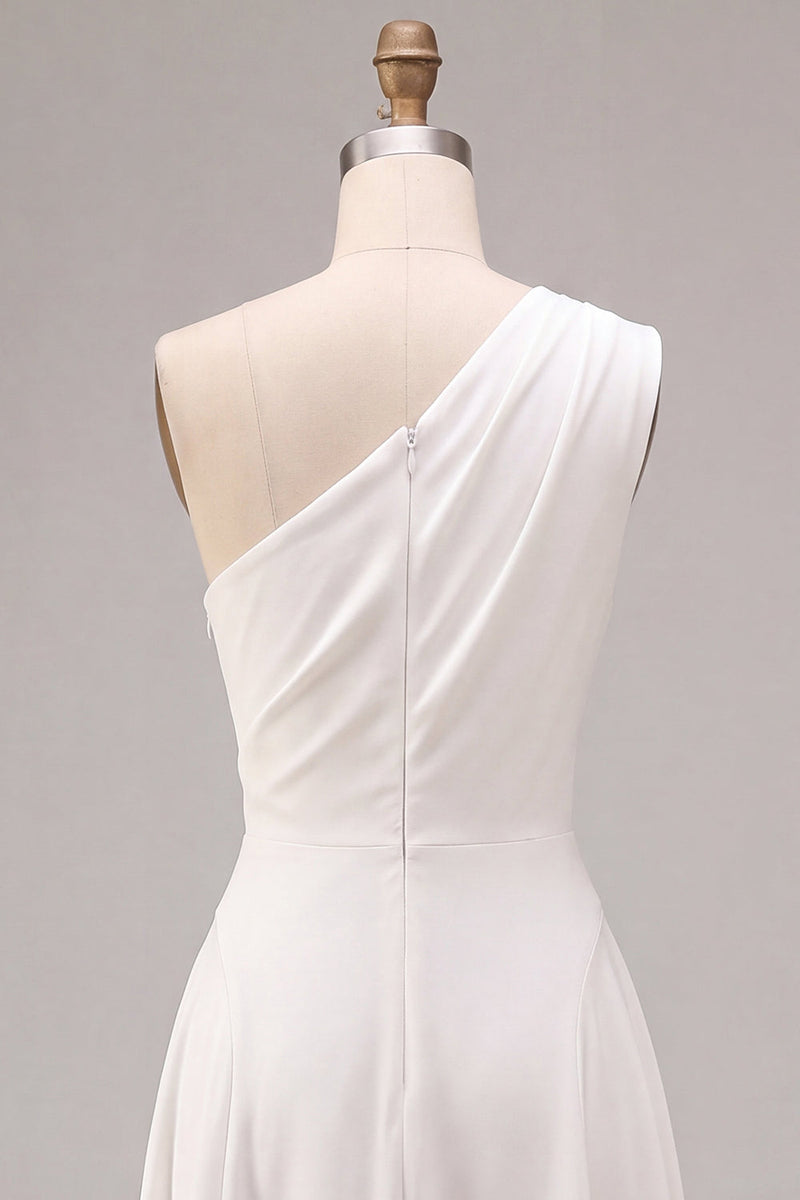 Load image into Gallery viewer, White One Shoulder A-Line Midi Engagement Dress with Bow