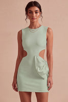 Load image into Gallery viewer, White Cut Out Round Neck Tight Short Graduation Dress with Bow