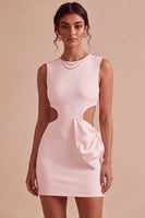 Load image into Gallery viewer, White Cut Out Round Neck Tight Short Graduation Dress with Bow