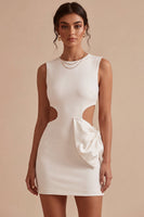 Load image into Gallery viewer, White Cut Out Round Neck Tight Short Graduation Dress with Bow