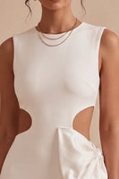 Load image into Gallery viewer, White Cut Out Round Neck Tight Short Graduation Dress with Bow