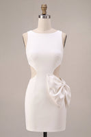 Load image into Gallery viewer, White Cut Out Round Neck Tight Short Graduation Dress with Bow