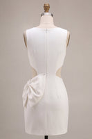 Load image into Gallery viewer, White Cut Out Round Neck Tight Short Graduation Dress with Bow