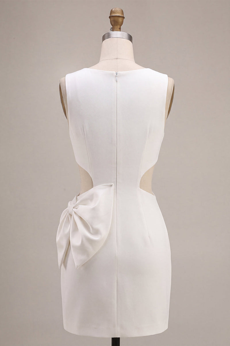 Load image into Gallery viewer, White Cut Out Round Neck Tight Short Graduation Dress with Bow
