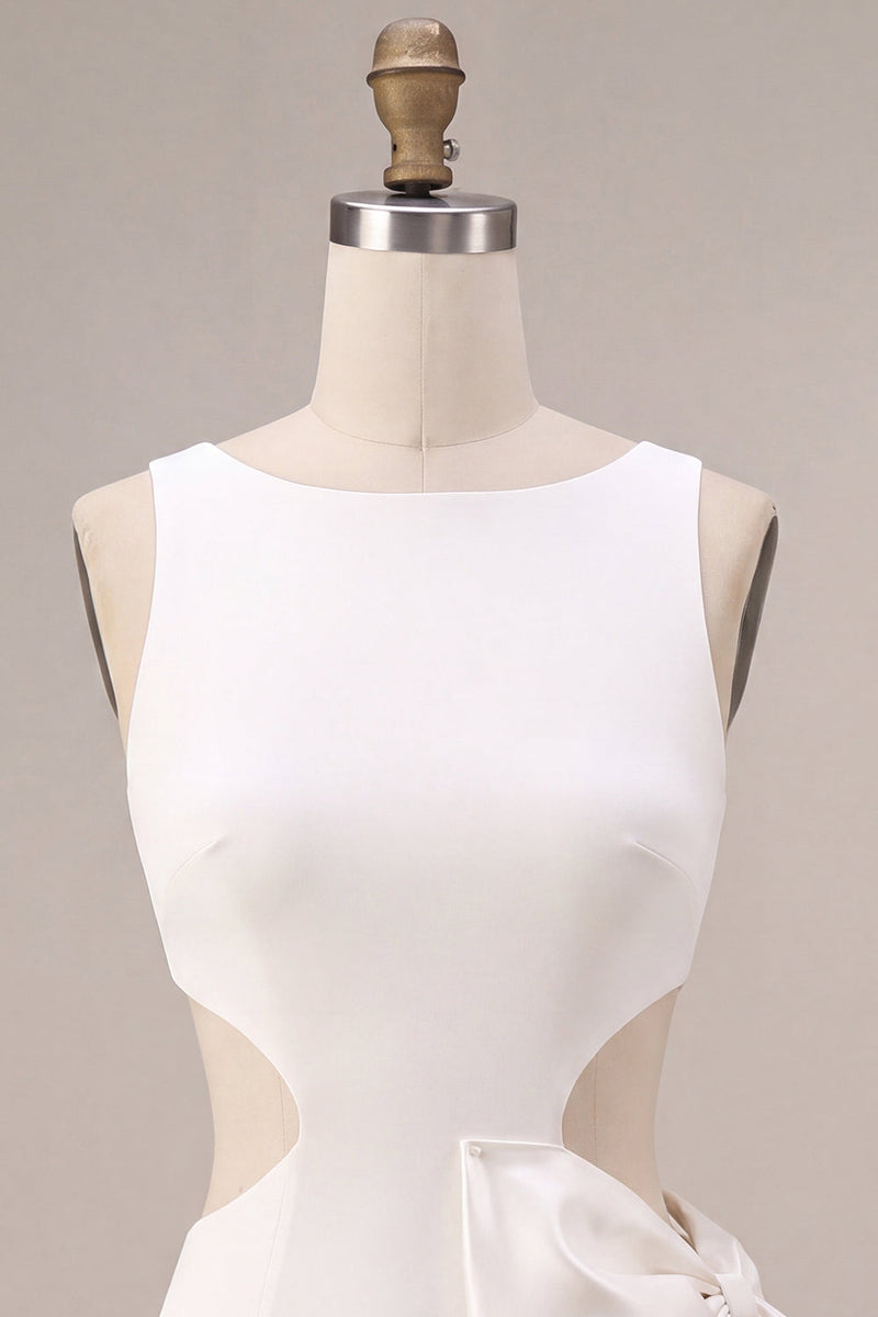 Load image into Gallery viewer, White Cut Out Round Neck Tight Short Graduation Dress with Bow