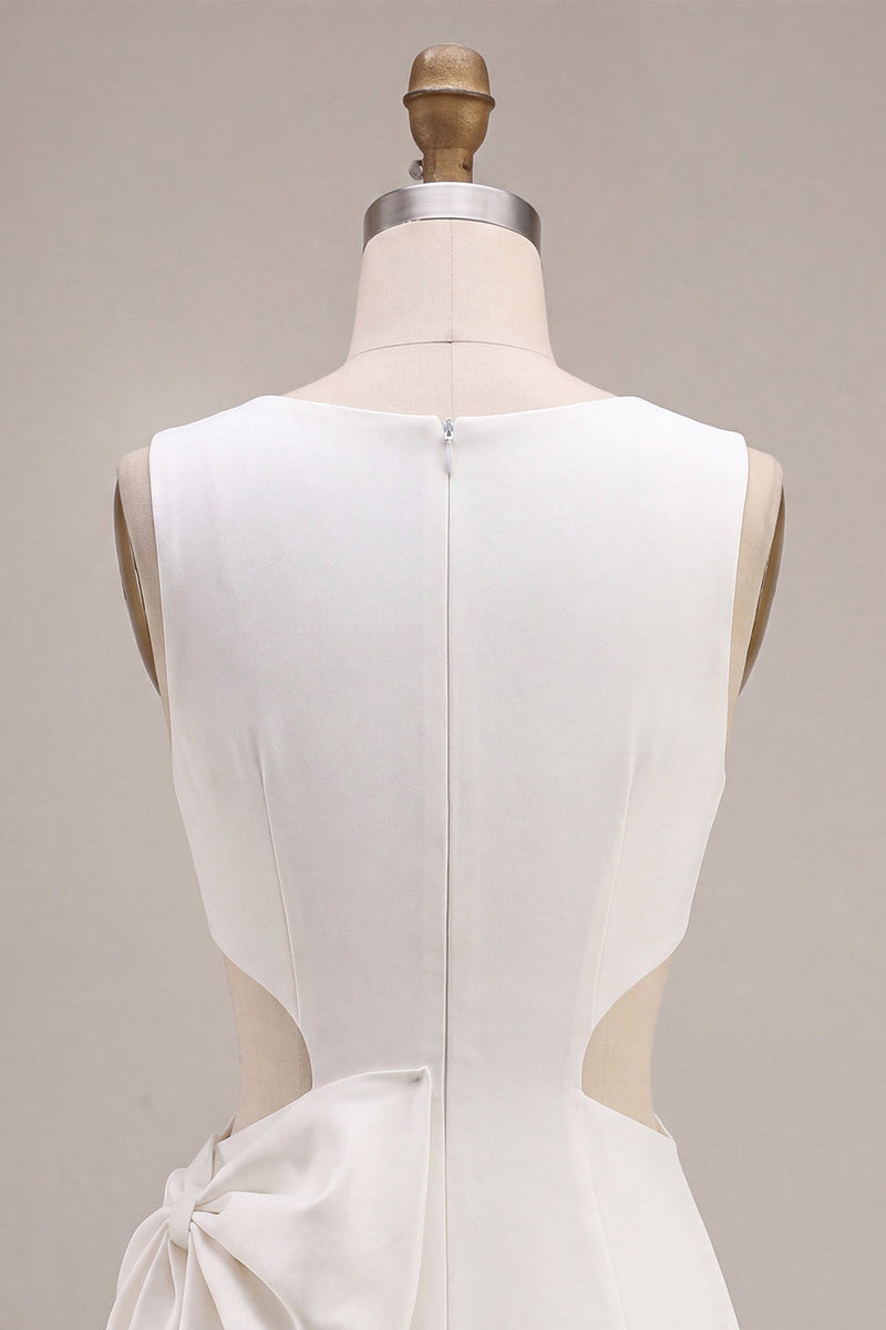 Load image into Gallery viewer, White Cut Out Round Neck Tight Short Graduation Dress with Bow