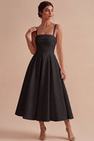 Load image into Gallery viewer, White Satin A-Line Ruched Square Neck Midi Engagement Dress