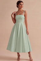 Load image into Gallery viewer, White Satin A-Line Ruched Square Neck Midi Engagement Dress