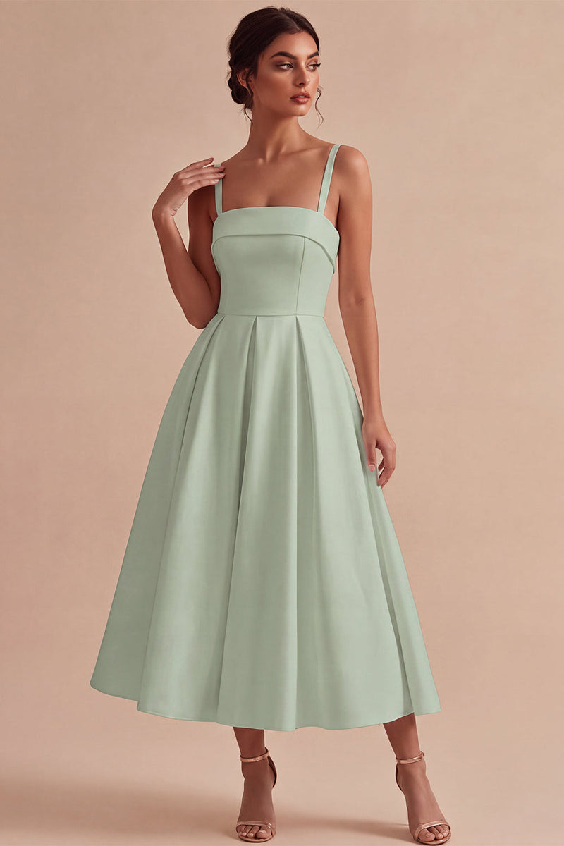 Load image into Gallery viewer, White Satin A-Line Ruched Square Neck Midi Engagement Dress