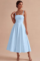 Load image into Gallery viewer, White Satin A-Line Ruched Square Neck Midi Engagement Dress