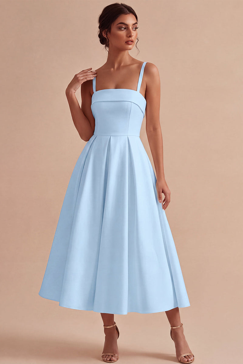 Load image into Gallery viewer, White Satin A-Line Ruched Square Neck Midi Engagement Dress