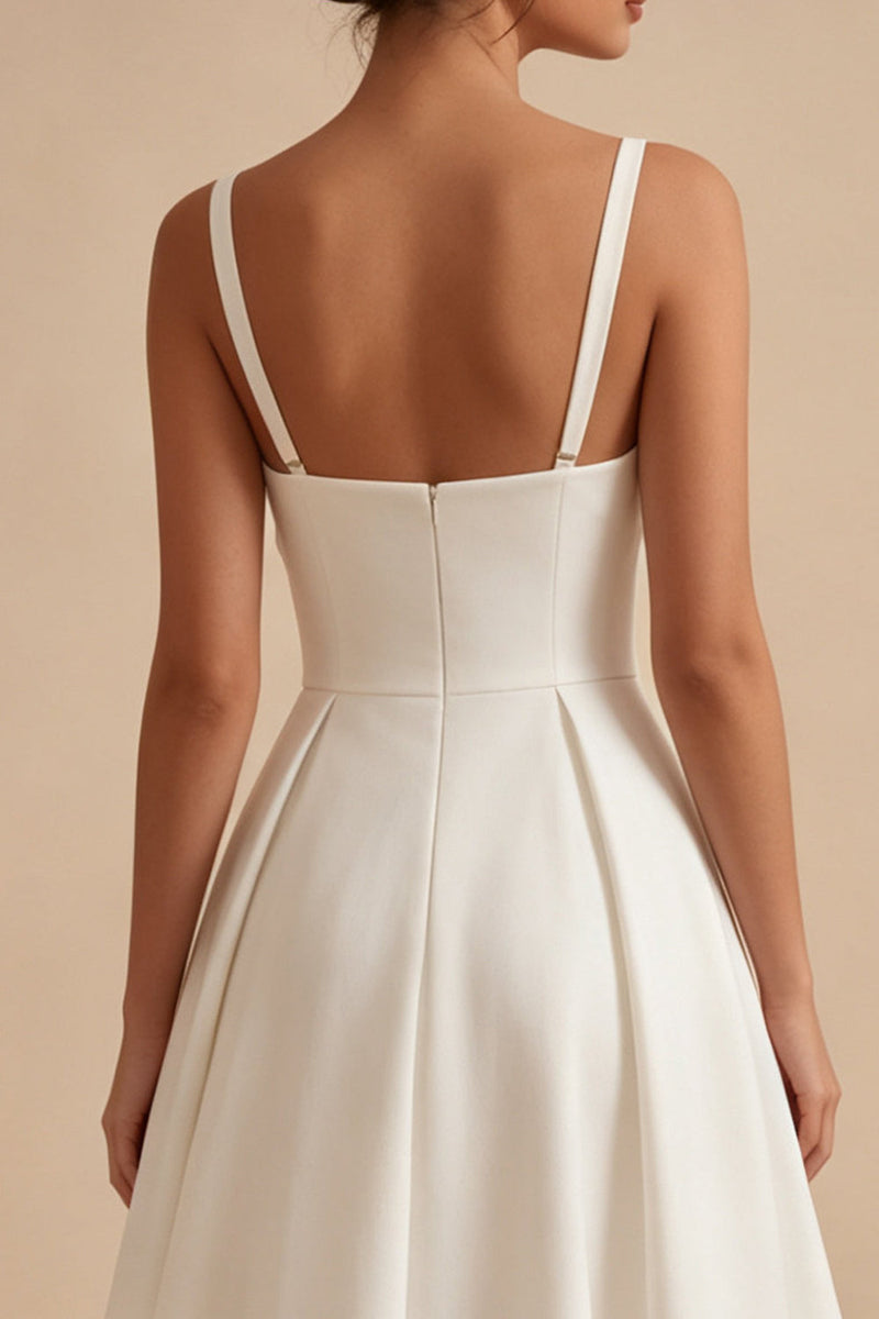 Load image into Gallery viewer, White Satin A-Line Ruched Square Neck Midi Engagement Dress