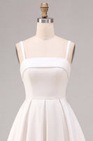 Load image into Gallery viewer, White Satin A-Line Ruched Square Neck Midi Engagement Dress