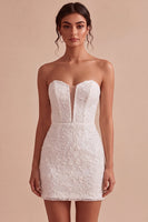 Load image into Gallery viewer, White Lace Floral Tight Sweetheart Short Corset Graduation Dress