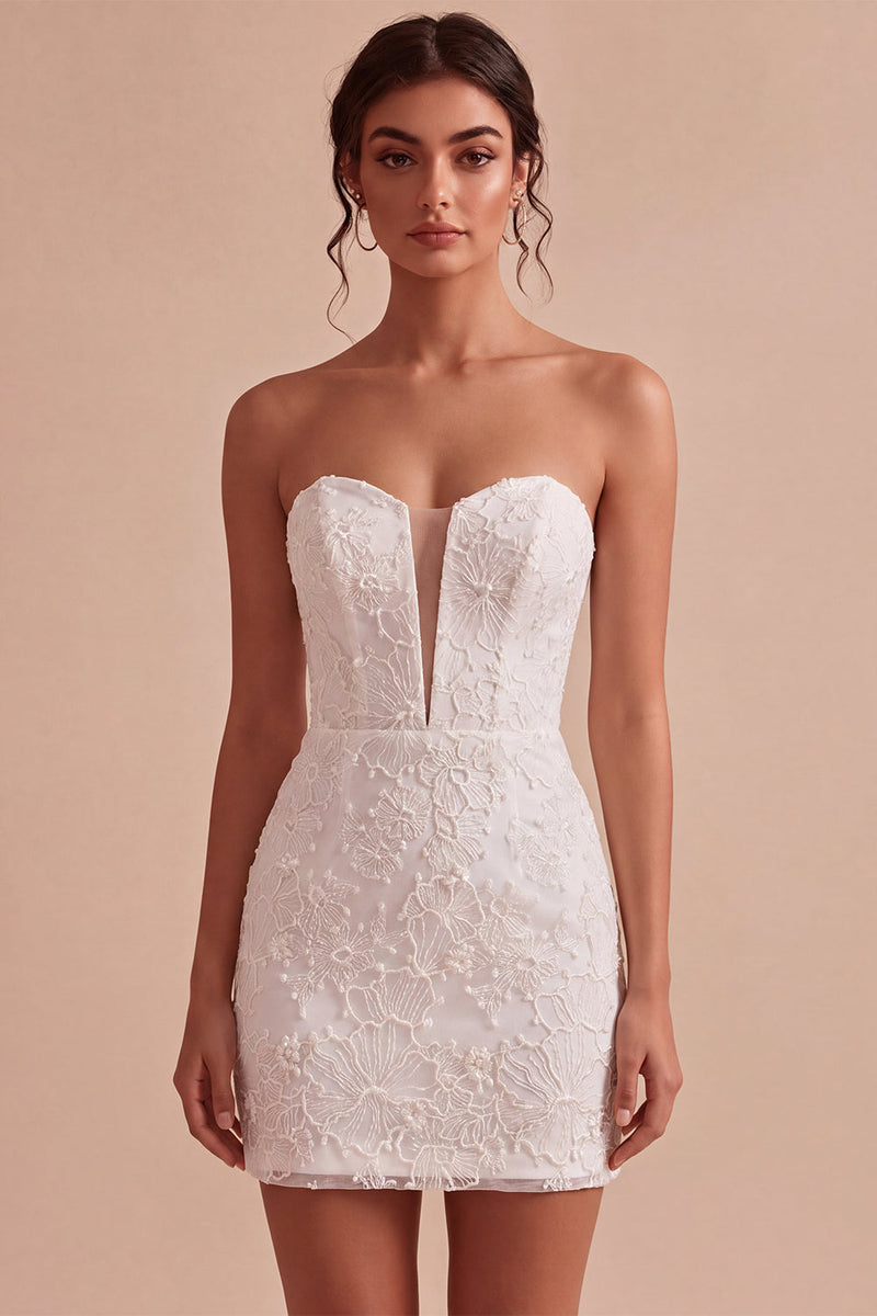 Load image into Gallery viewer, White Lace Floral Tight Sweetheart Short Corset Graduation Dress