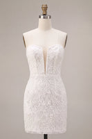 Load image into Gallery viewer, White Lace Floral Tight Sweetheart Short Corset Graduation Dress