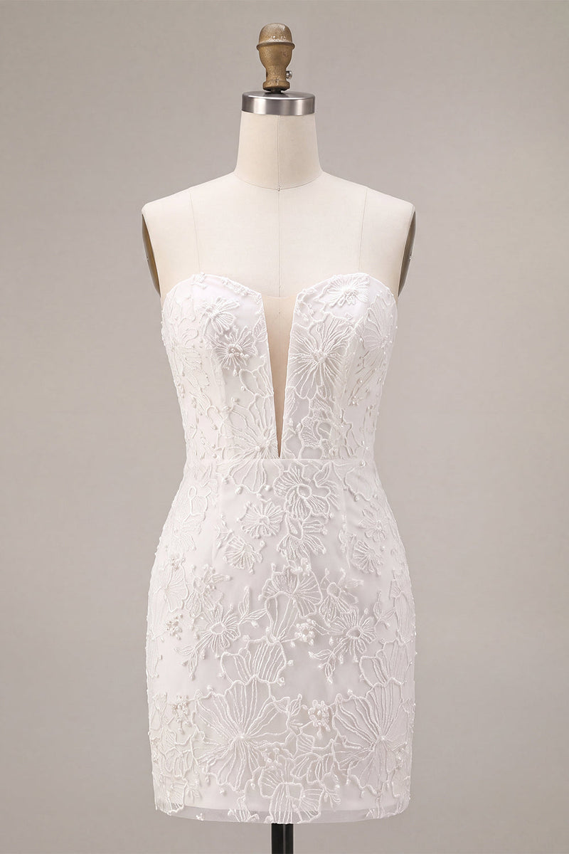 Load image into Gallery viewer, White Lace Floral Tight Sweetheart Short Corset Graduation Dress