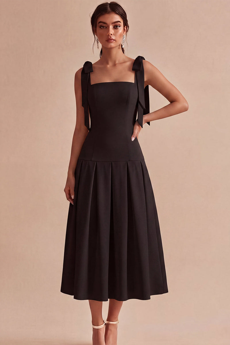 Load image into Gallery viewer, White A-Line Ruched Square Neck Midi Engagement Dress with Bows