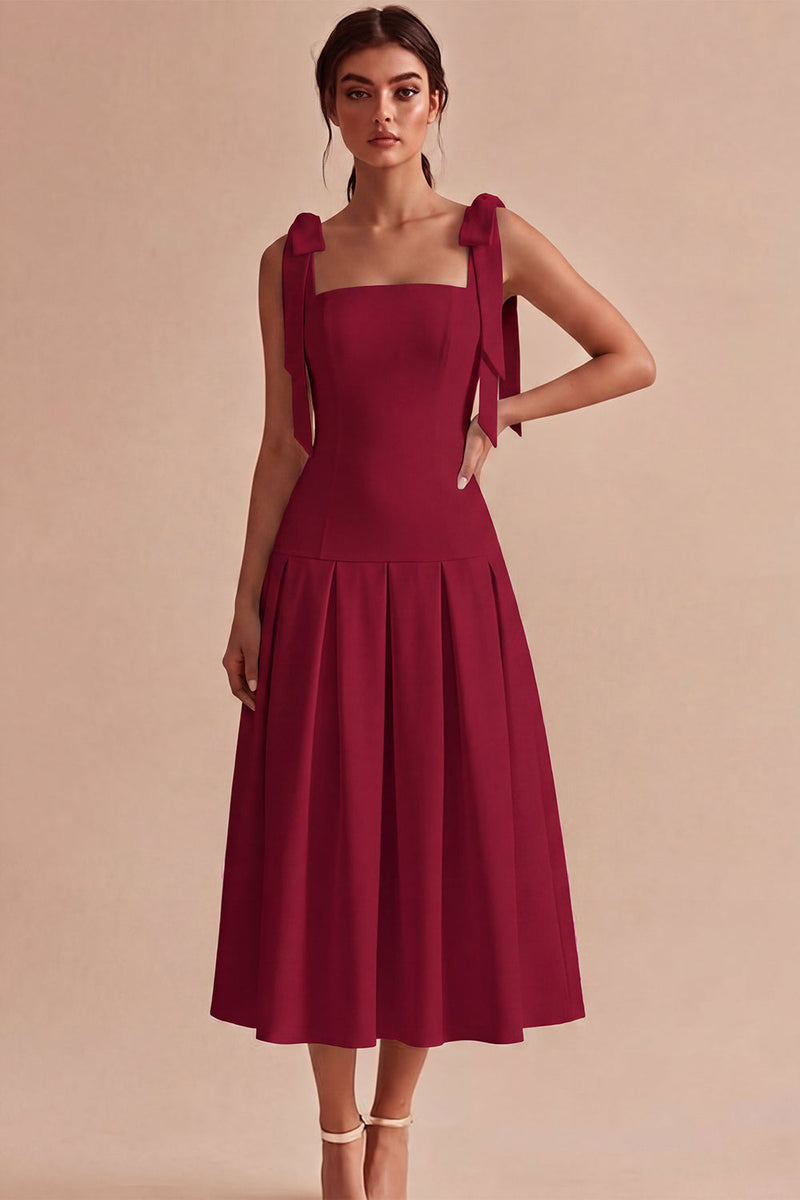 Load image into Gallery viewer, White A-Line Ruched Square Neck Midi Engagement Dress with Bows