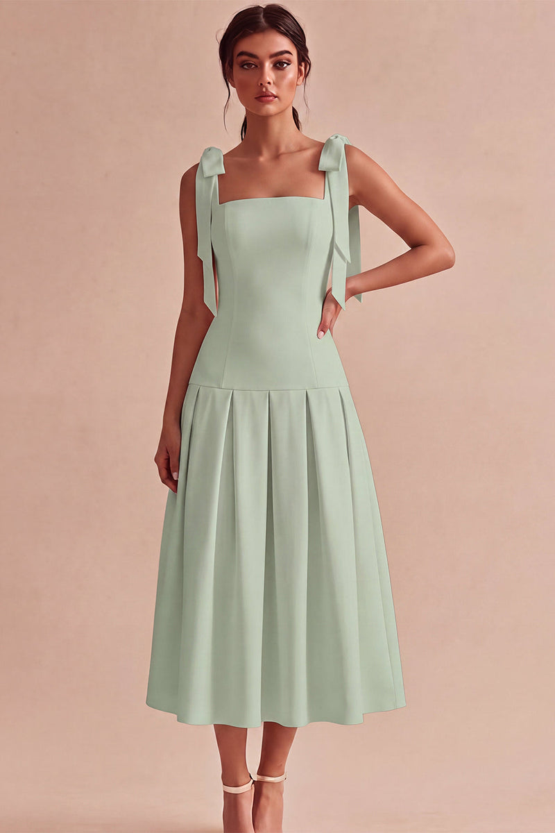 Load image into Gallery viewer, White A-Line Ruched Square Neck Midi Engagement Dress with Bows