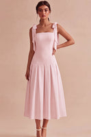 Load image into Gallery viewer, White A-Line Ruched Square Neck Midi Engagement Dress with Bows