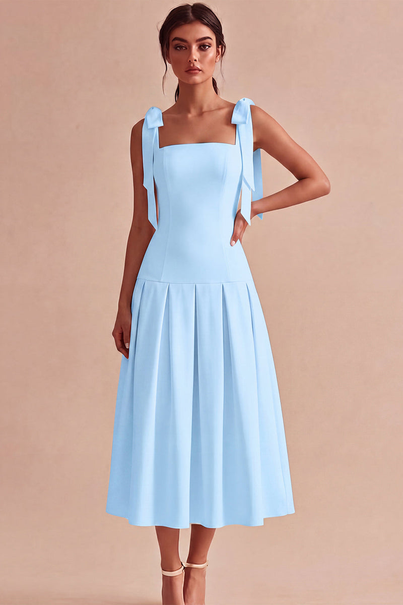 Load image into Gallery viewer, White A-Line Ruched Square Neck Midi Engagement Dress with Bows